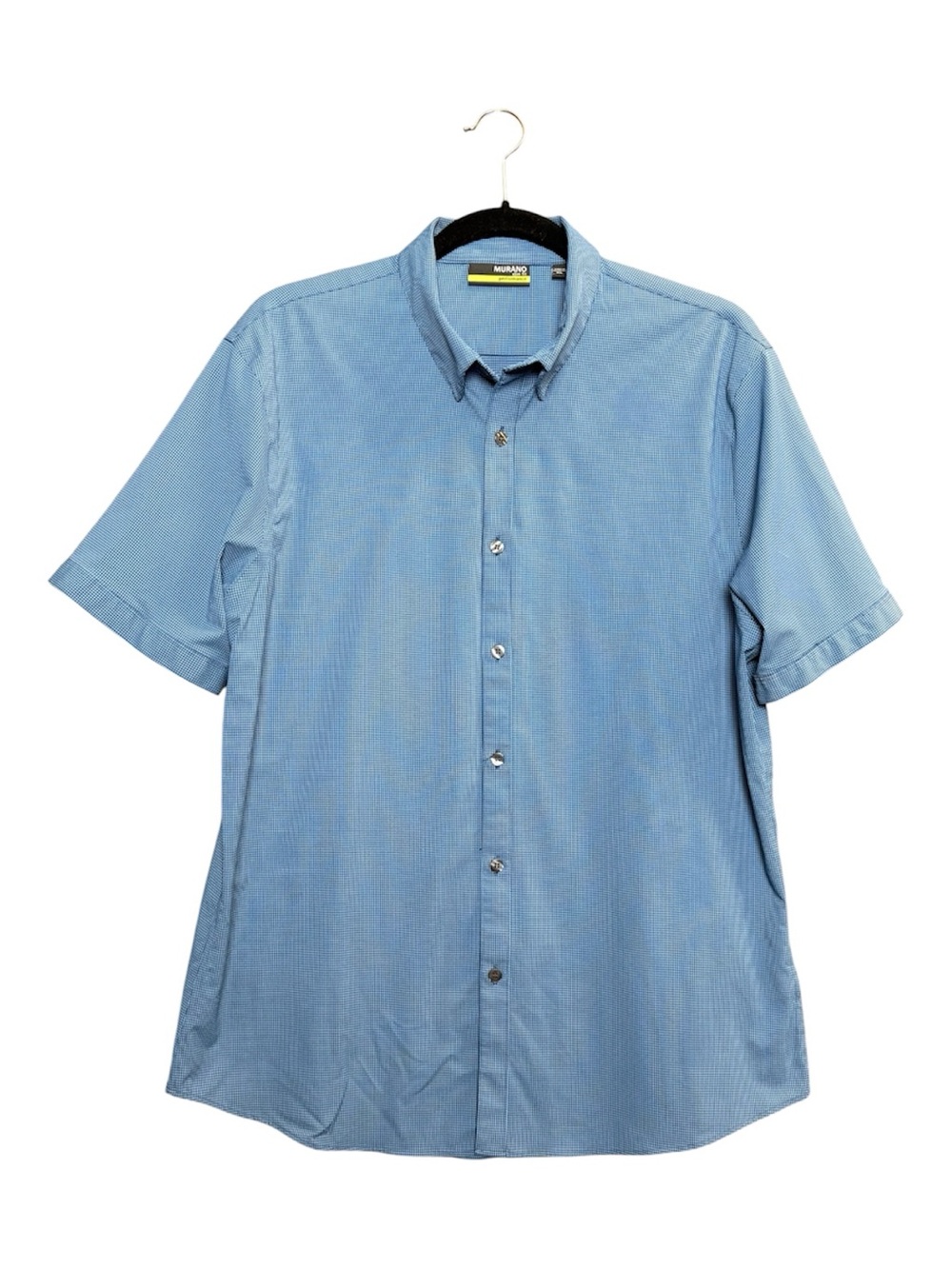 Murano Performance Slim Fit Short Sleeve Button Down Blue Check Sz XL Nylon
